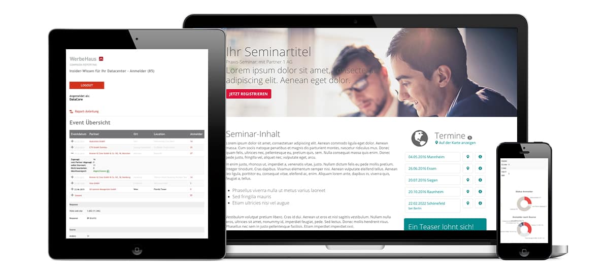 Channel Marketing mit Event-Serien: Ansicht der Webplattform auf verschiedenen Geräten
